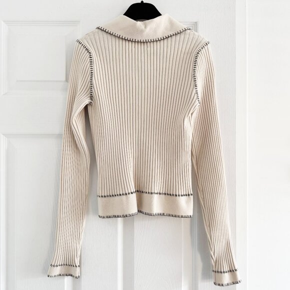 KHAITE "Teagan" Ribbed Merino Wool-blend Cardigan in Cream, size Small (fits XS) - Picture 10 of 11